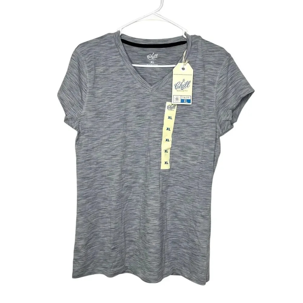 Chill Society Women’s V Neck Tee Size XL Gray‎ NWT